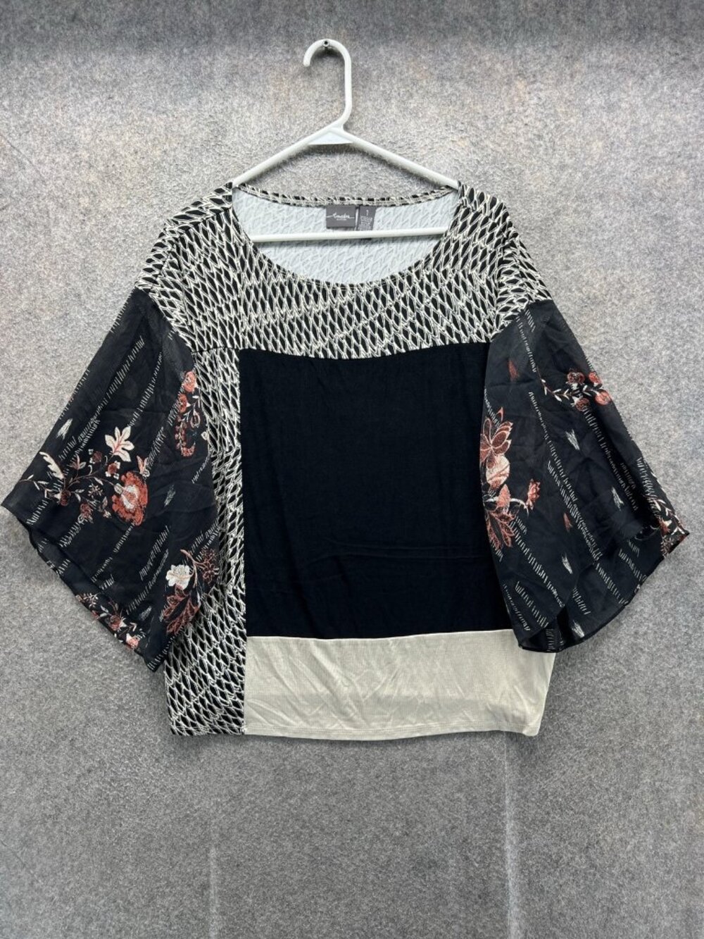 Chico's Blouse Women 1 Multicolor Scoop Neck 3/4 Kimono Sleeve Knit Travelers